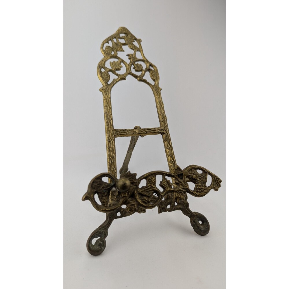RARE Vintage French Rococo Victorian Brass Table Top Easel Display Ornate Vine